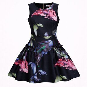 Ted Baker London Sarahe Floral Leaf Jacquard Dress Black‎ Pink Size 3 US 8